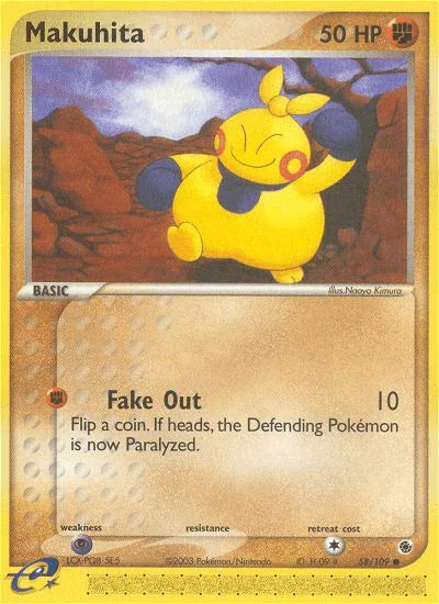 58, Common, EX: Ruby & Sapphire, Fighting, Normal, Psychic[×2], Reverse Holofoil Makuhita (58/109) [EX: Ruby & Sapphire] - Trading Card World