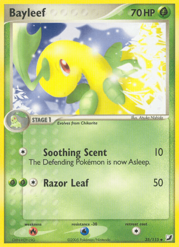 35, EX: Unseen Forces, Fire[×2], Grass, Normal, Uncommon, Water[-30] Bayleef (35/115) [EX: Unseen Forces] - Trading Card World