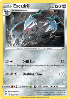 122, Fire[×2], Grass[-30], Metal, Normal, Reverse Holofoil, Sword & Shield: Vivid Voltage, Uncommon Excadrill (122/185) [Sword & Shield: Vivid Voltage] - Trading Card World