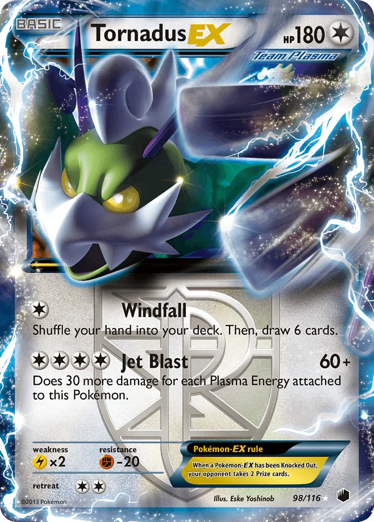 98, Black & White: Plasma Freeze, Colorless, Fighting[-20], Holofoil, Lightning[×2], Ultra Rare Tornadus EX (98/116) [Black & White: Plasma Freeze] - Trading Card World