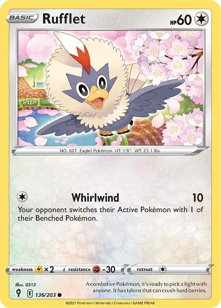 136, Colorless, Common, Fighting [-30], Lightning [x2], Normal, Reverse Holofoil, Sword & Shield: Evolving Skies Rufflet (136/203) [Sword & Shield: Evolving Skies] - Trading Card World