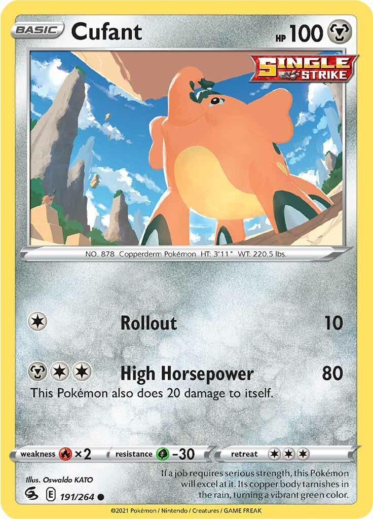 191, Common, Fire [x2], Grass [-30], Metal, Normal, Reverse Holofoil, Sword & Shield: Fusion Strike Cufant (191/264) [Sword & Shield: Fusion Strike] - Trading Card World