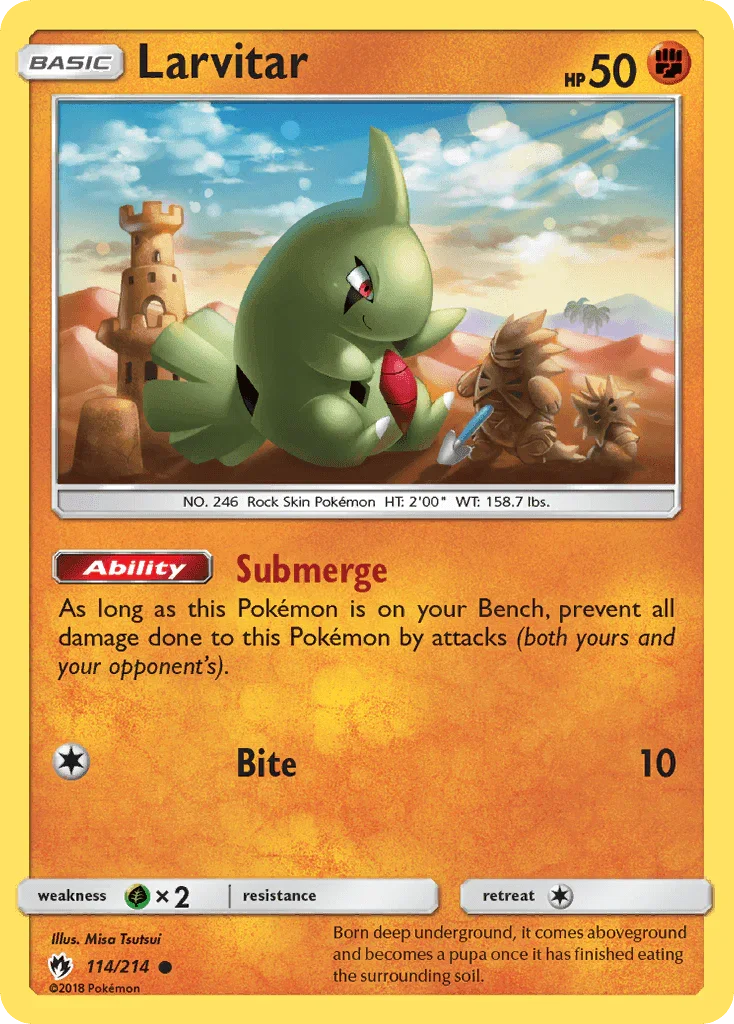 114, Common, Fighting, Grass[×2], Normal, Reverse Holofoil, Sun & Moon: Lost Thunder Larvitar (114/214) [Sun & Moon: Lost Thunder] - Trading Card World