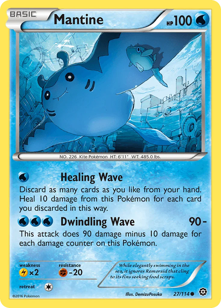 27, Common, Fighting[-20], Lightning[×2], Normal, Reverse Holofoil, Water, XY: Steam Siege Mantine (27/114) [XY: Steam Siege] - Trading Card World