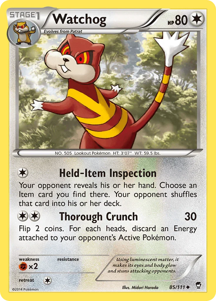 85, Colorless, Fighting[×2], Normal, Reverse Holofoil, Uncommon, XY: Furious Fists Watchog (85/111) [XY: Furious Fists] - Trading Card World