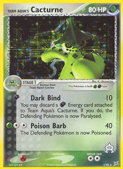 Darkness, EX: Team Magma vs Team Aqua, Fire[×2], Grass, Holo Rare, Holofoil, Reverse Holofoil Team Aqua's Cacturne (1/95) [EX: Team Magma vs Team Aqua] - Trading Card World