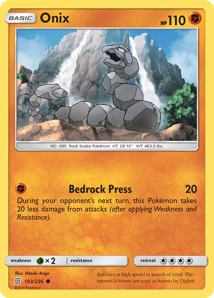 103, Common, Fighting, Grass[×2], Normal, Reverse Holofoil, Sun & Moon: Unified Minds Onix (103/236) [Sun & Moon: Unified Minds] - Trading Card World