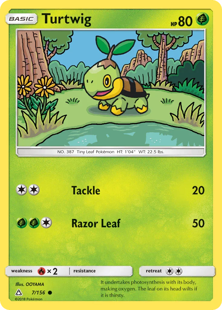 Common, Fire[×2], Grass, Normal, Reverse Holofoil, Sun & Moon: Ultra Prism Turtwig (7/156) [Sun & Moon: Ultra Prism] - Trading Card World