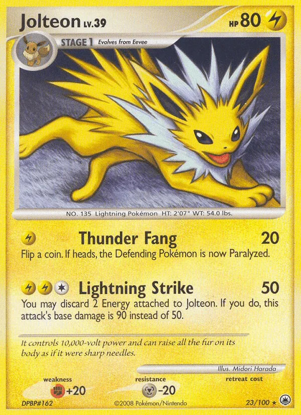 23, Diamond & Pearl: Majestic Dawn, Fighting[+20], Lightning, Metal[-20], Normal, Rare, Reverse Holofoil Jolteon (23/100) [Diamond & Pearl: Majestic Dawn] - Trading Card World