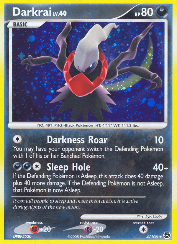 Darkness, Diamond & Pearl: Great Encounters, Fighting[+20], Holo Rare, Holofoil, Psychic[-20], Reverse Holofoil Darkrai (4/106) [Diamond & Pearl: Great Encounters] - Trading Card World