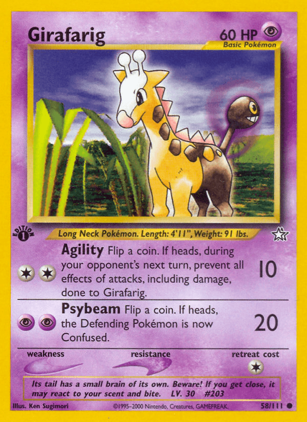 1st Edition Normal, 58, Common, Neo Genesis 1st Edition, Psychic Girafarig (58/111) [Neo Genesis 1st Edition] - Trading Card World