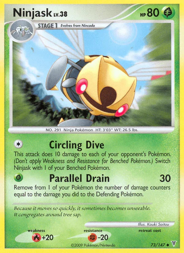 73, Fighting[-20], Fire[+20], Grass, Normal, Platinum: Supreme Victors, Reverse Holofoil, Uncommon Ninjask (73/147) [Platinum: Supreme Victors] - Trading Card World