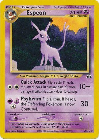 20, Neo Discovery Unlimited, Normal, Psychic, Psychic[×2], Rare Espeon (20/75) [Neo Discovery Unlimited] - Trading Card World