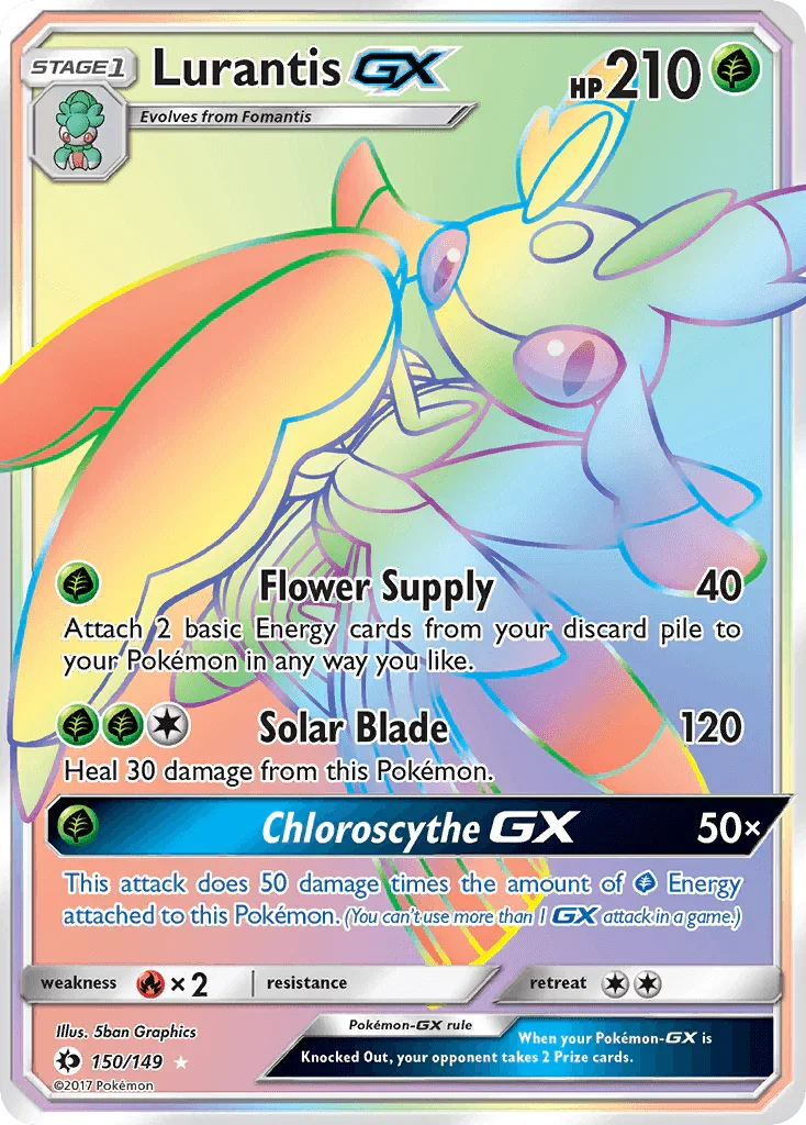 150, Fire[×2], Grass, Holofoil, Secret Rare, Sun & Moon: Base Set Lurantis GX (150/149) [Sun & Moon: Base Set] - Trading Card World