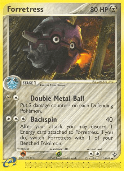 28, EX: Dragon, Fire[×2], Grass[-30], Metal, Normal, Reverse Holofoil, Uncommon Forretress (28/97) [EX: Dragon] - Trading Card World