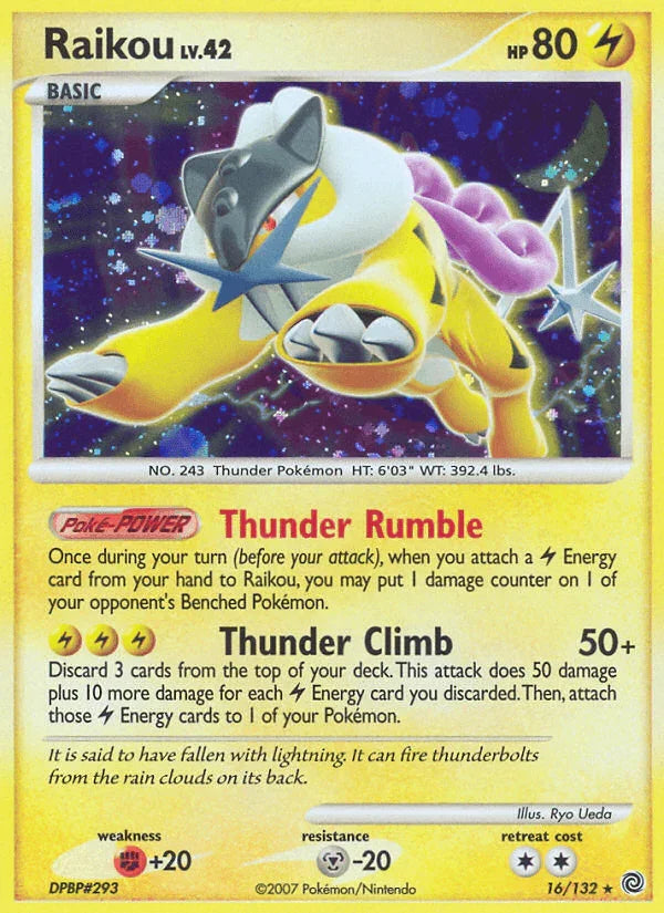 16, Diamond & Pearl: Secret Wonders, Fighting[+20], Holo Rare, Holofoil, Lightning, Metal[-20], Reverse Holofoil Raikou (16/132) [Diamond & Pearl: Secret Wonders] - Trading Card World