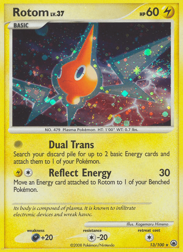 13, Colorless[-20], Darkness[+20], Diamond & Pearl: Majestic Dawn, Holo Rare, Holofoil, Lightning, Reverse Holofoil Rotom (13/100) [Diamond & Pearl: Majestic Dawn] - Trading Card World