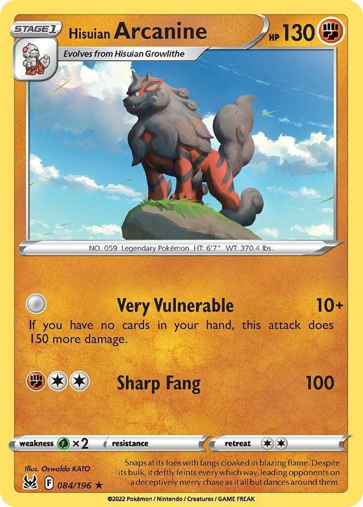 084, Fighting, Grass [x2], Holo Rare, Holofoil, Reverse Holofoil, Sword & Shield: Lost Origin Hisuian Arcanine (084/196) [Sword & Shield: Lost Origin] - Trading Card World