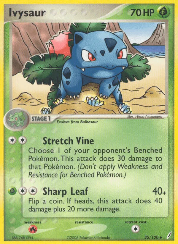 35, EX: Crystal Guardians, Fire[×2], Grass, Normal, Uncommon Ivysaur (35/100) [EX: Crystal Guardians] - Trading Card World