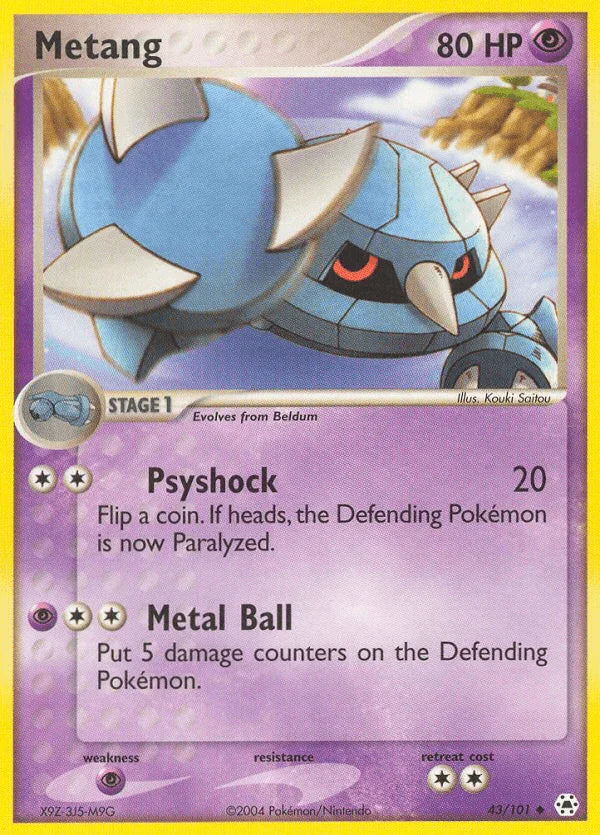 43, EX: Hidden Legends, Normal, Psychic, Psychic[×2], Reverse Holofoil, Uncommon Metang (43/101) [EX: Hidden Legends] - Trading Card World