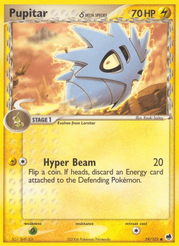 59, Common, EX: Dragon Frontiers, Grass[×2], Lightning, Normal Pupitar (59/101) (Delta Species) [EX: Dragon Frontiers] - Trading Card World