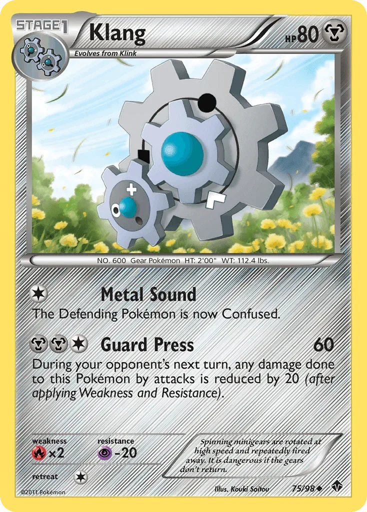 75, Black & White: Emerging Powers, Fire[×2], Metal, Normal, Psychic[-20], Reverse Holofoil, Uncommon Klang (75/98) [Black & White: Emerging Powers] - Trading Card World