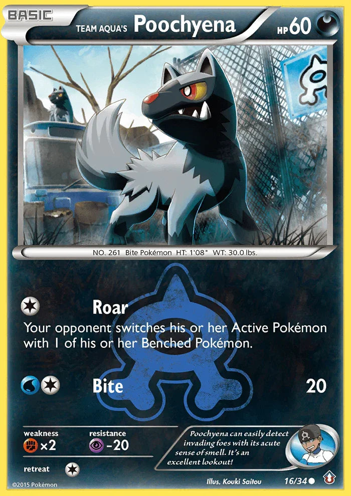 16, Common, Darkness, Fighting[×2], Normal, Psychic[-20], Reverse Holofoil, XY: Double Crisis Team Aqua's Poochyena (16/34) [XY: Double Crisis] - Trading Card World