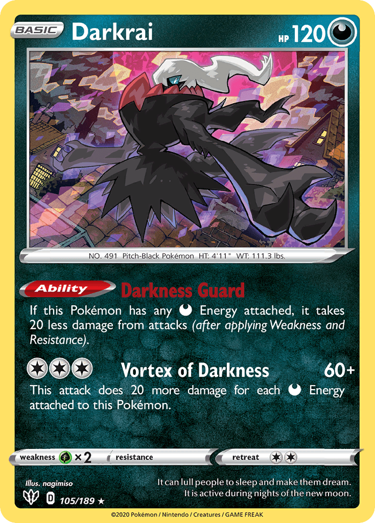 105, Darkness, Grass [x2], Holofoil, Promo, Sword & Shield: Darkness Ablaze Darkrai (105/189) (Cosmos Holo) [Sword & Shield: Darkness Ablaze] - Trading Card World