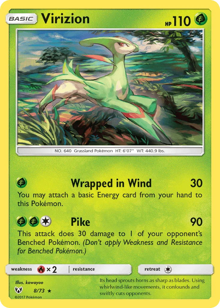 Fire[×2], Grass, Holo Rare, Holofoil, Reverse Holofoil, Sun & Moon: Shining Legends Virizion (8/73) [Sun & Moon: Shining Legends] - Trading Card World