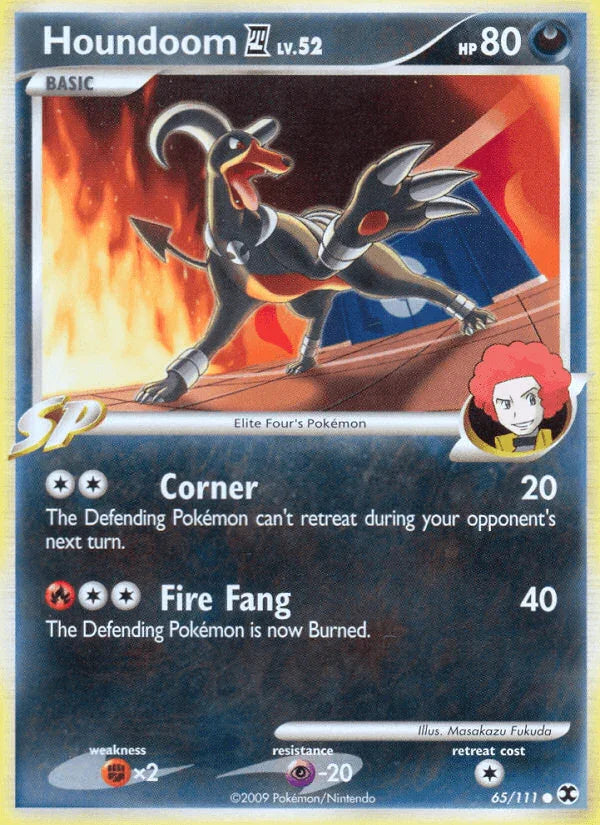 65, Common, Darkness, Fighting[×2], Normal, Platinum: Rising Rivals, Psychic[-20], Reverse Holofoil Houndoom (65/111) [Platinum: Rising Rivals] - Trading Card World