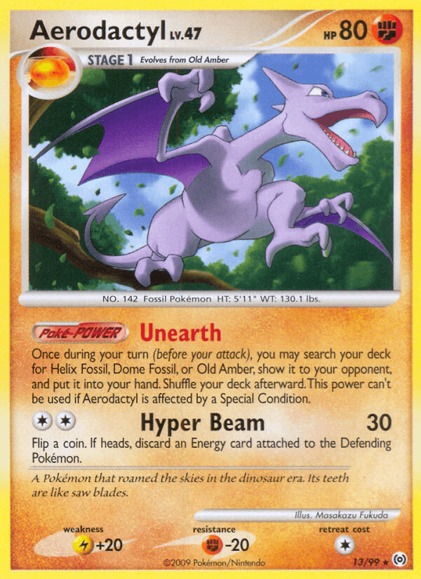 13, Fighting, Fighting[-20], Lightning[+20], Normal, Platinum: Arceus, Rare, Reverse Holofoil Aerodactyl (13/99) [Platinum: Arceus] - Trading Card World