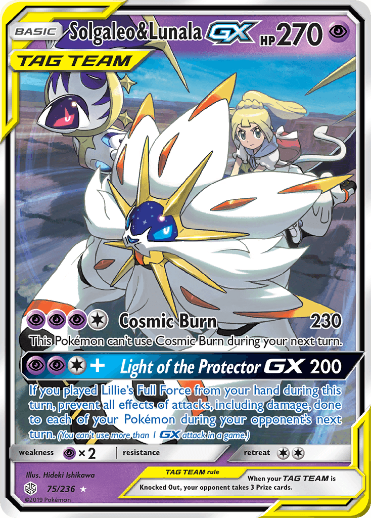 75, Holofoil, Psychic, Psychic[×2], Sun & Moon: Cosmic Eclipse, Ultra Rare Solgaleo & Lunala GX (75/236) [Sun & Moon: Cosmic Eclipse] - Trading Card World