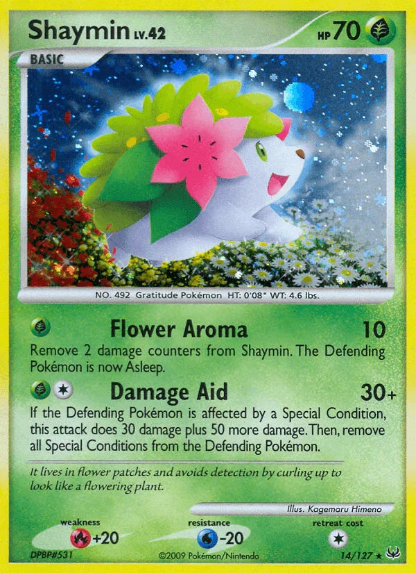 14, Fire[+20], Grass, Holo Rare, Holofoil, Platinum: Base Set, Reverse Holofoil, Water[-20] Shaymin (14/127) [Platinum: Base Set] - Trading Card World