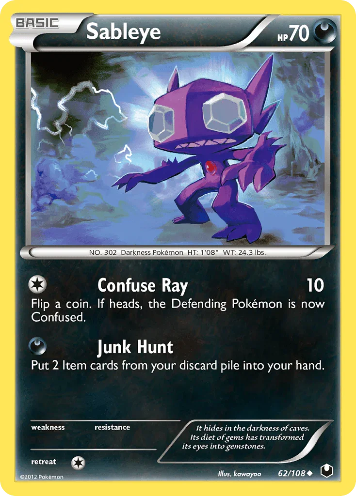 62, Black & White: Dark Explorers, Darkness, Normal, Reverse Holofoil, Uncommon Sableye (62/108) [Black & White: Dark Explorers] - Trading Card World