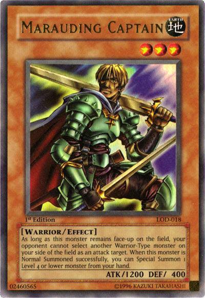1st Edition, Earth, Effect Monster, Legacy of Darkness, Ultra Rare, Unlimited, Warrior Marauding Captain [LOD-018] Ultra Rare - Trading Card World