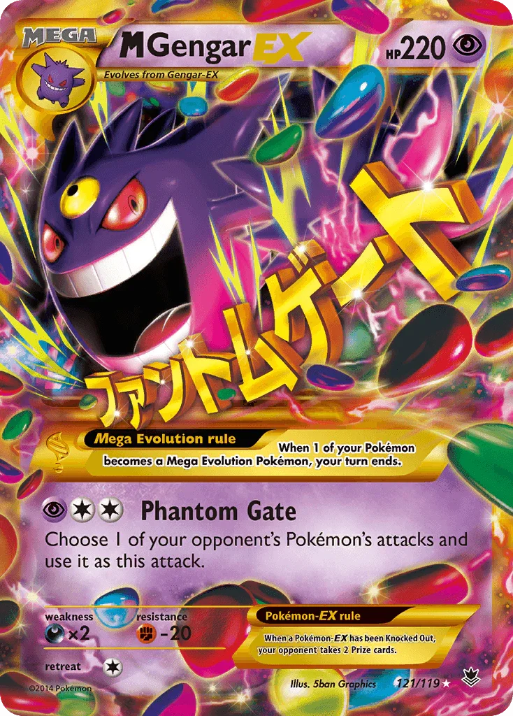 121, Darkness[×2], Fighting[-20], Holofoil, Psychic, Secret Rare, XY: Phantom Forces M Gengar EX (121/119) [XY: Phantom Forces] - Trading Card World