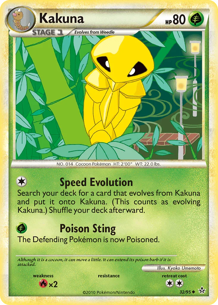 32, Fire[×2], Grass, HeartGold & SoulSilver: Unleashed, Normal, Reverse Holofoil, Uncommon Kakuna (32/95) [HeartGold & SoulSilver: Unleashed] - Trading Card World