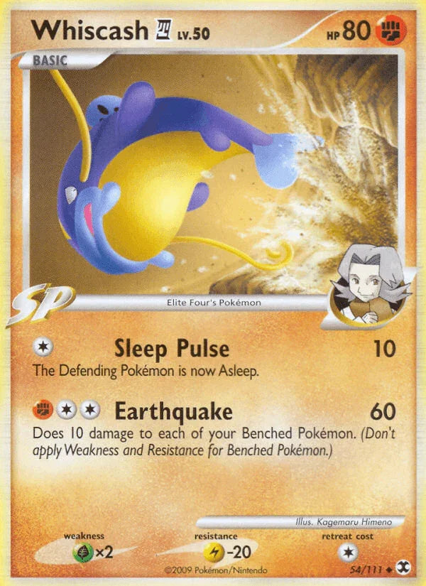 54, Fighting, Grass[×2], Lightning[-20], Normal, Platinum: Rising Rivals, Reverse Holofoil, Uncommon Whiscash (54/111) [Platinum: Rising Rivals] - Trading Card World