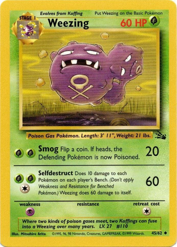45, Fossil Unlimited, Grass, Normal, Psychic[×2], Uncommon Weezing (45/62) [Fossil Unlimited] - Trading Card World