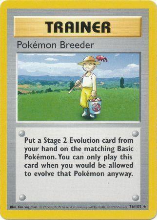 76, Base Set Shadowless Unlimited, Normal, Rare, Trainer Pokemon Breeder (76/102) [Base Set Shadowless Unlimited] - Trading Card World