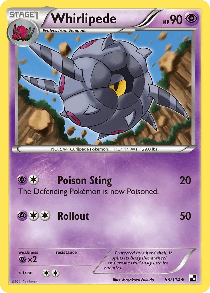 53, Black & White: Base Set, Normal, Psychic, Psychic[×2], Reverse Holofoil, Uncommon Whirlipede (53/114) [Black & White: Base Set] - Trading Card World