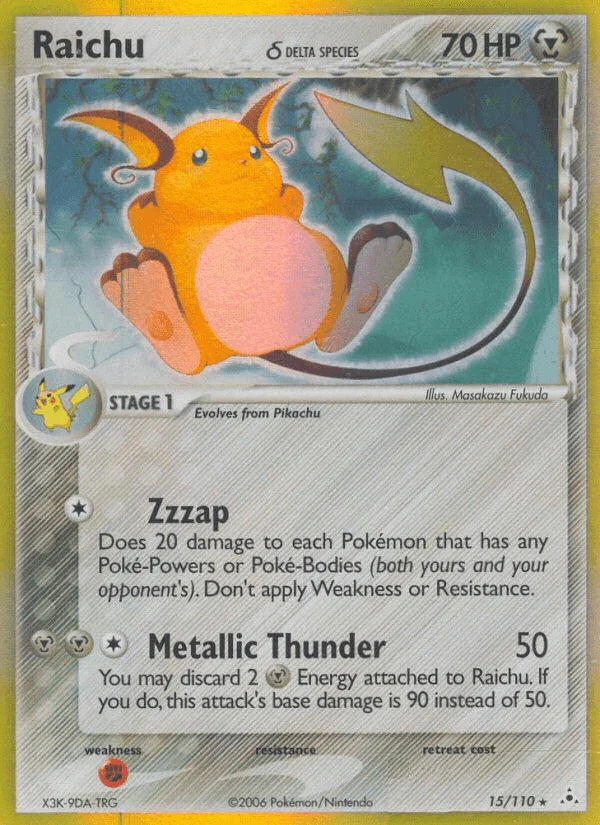 15, EX: Holon Phantoms, Fighting[×2], Holo Rare, Holofoil, Metal Raichu (15/110) (Delta Species) [EX: Holon Phantoms] - Trading Card World