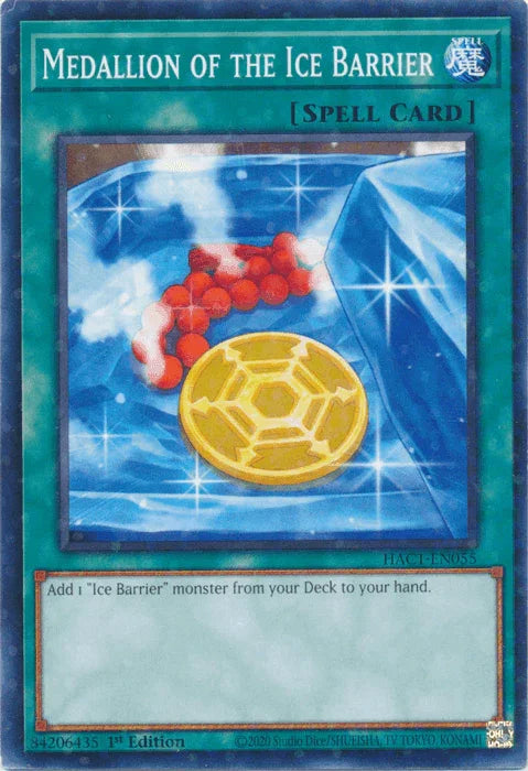 1st Edition, Hidden Arsenal: Chapter 1, Normal Spell, Parallel Rare, Spell Medallion of the Ice Barrier (Duel Terminal) [HAC1-EN055] Parallel Rare - Trading Card World