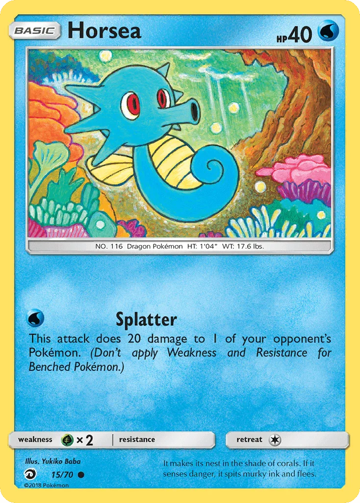 15, Common, Grass[×2], Normal, Reverse Holofoil, Sun & Moon: Dragon Majesty, Water Horsea (15/70) [Sun & Moon: Dragon Majesty] - Trading Card World