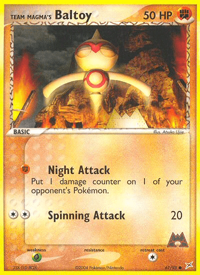 61, Common, EX: Team Magma vs Team Aqua, Fighting, Grass[×2], Normal, Reverse Holofoil Team Magma's Baltoy (61/95) [EX: Team Magma vs Team Aqua] - Trading Card World