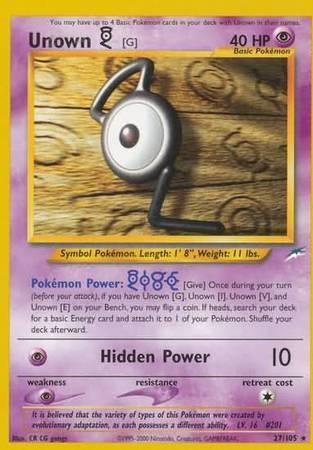 27, Neo Destiny Unlimited, Normal, Psychic, Psychic[×2], Rare Unown [G] (27/105) [Neo Destiny Unlimited] - Trading Card World