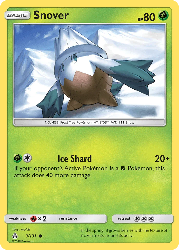 Common, Fire[×2], Grass, Normal, Reverse Holofoil, Sun & Moon: Forbidden Light Snover (3/131) [Sun & Moon: Forbidden Light] - Trading Card World