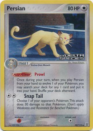50, Colorless, EX: Delta Species, Fighting[×2], Reverse Holofoil, Uncommon Persian (50/113) (Stamped) [EX: Delta Species] - Trading Card World