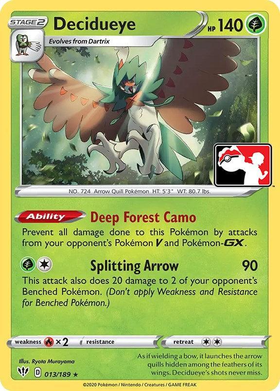 013, Fire [x2], Grass, Holo Rare, Normal, Prize Pack Series One Decidueye (013/189) [Prize Pack Series One] - Trading Card World