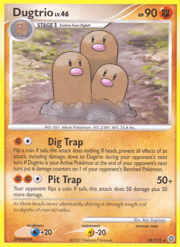 24, Diamond & Pearl: Secret Wonders, Fighting, Lightning[-20], Normal, Rare, Reverse Holofoil, Water[+20] Dugtrio (24/132) [Diamond & Pearl: Secret Wonders] - Trading Card World